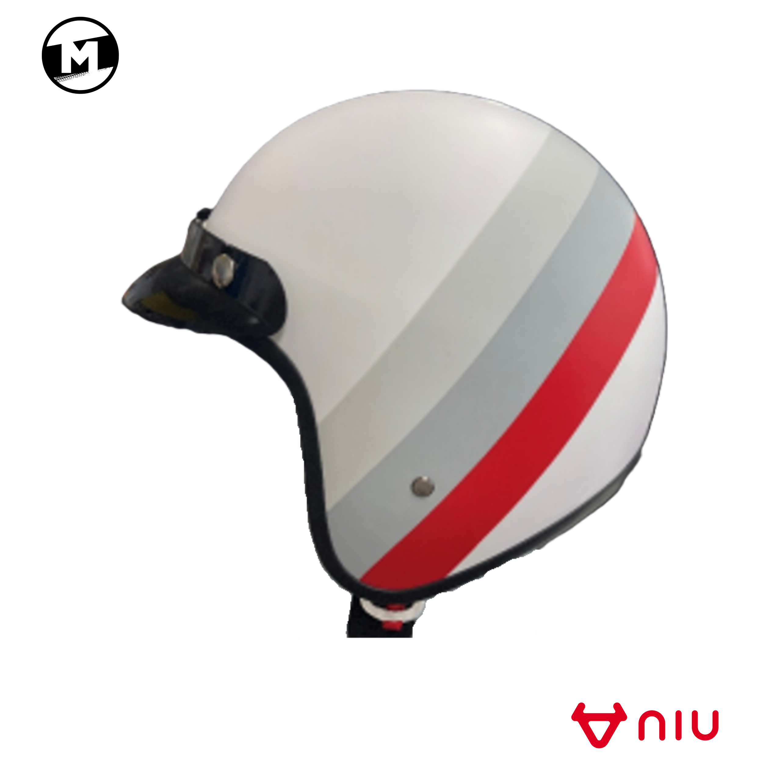 NIU Classic Helm C34 ECE (Europäische Version, Mattweiß, Rot und Grau)