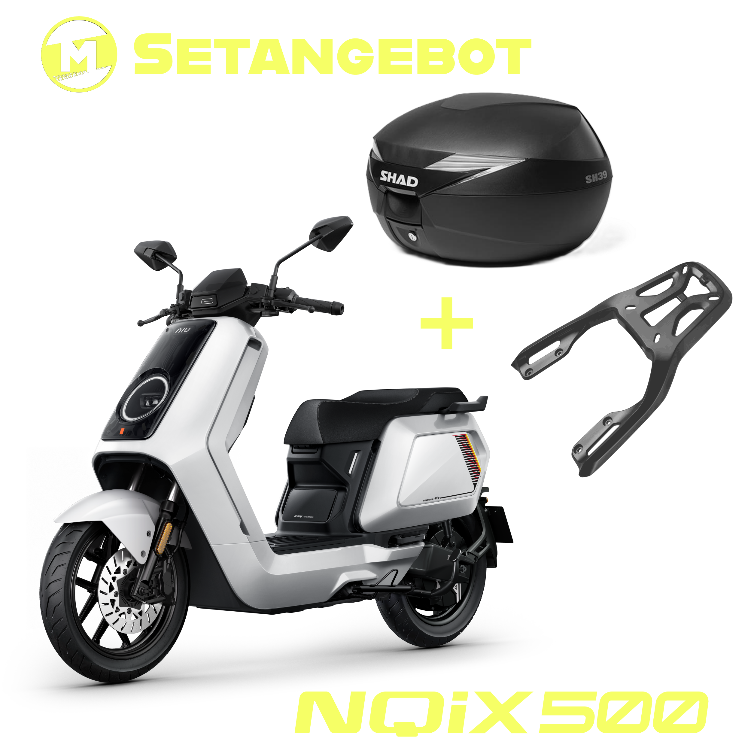 NIU NQiX 500 | Weiß | inkl. Gepäckträger und Heckkoffer (Setangebot)